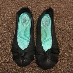 Black Satin Bow Detail Flats Memory Foam